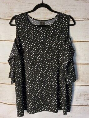 Worthington Black and White Cold-Shoulder Dot Blouse